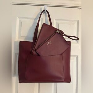 Kate Spade burgandy Tote and Pouch 3 piece Set